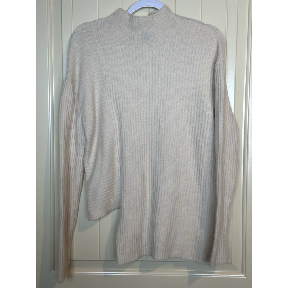 Express Womens ribbed cream Knit Soft wool blend mock neck long Sweater Sz S NWT